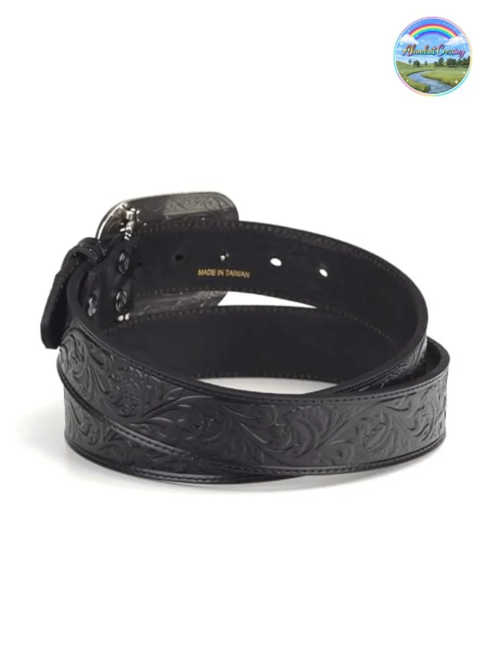 Women's Rhinestone Western Belt - Embossed Leather 1.5